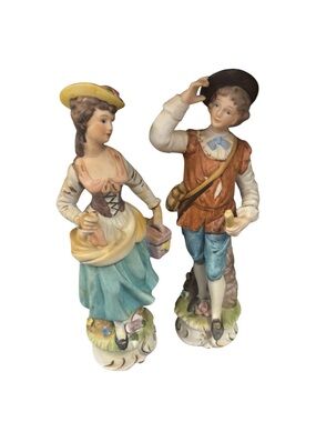 Vintage Porcelain Couple Figurines Colonial Victorian Courting Couple Decor Pair